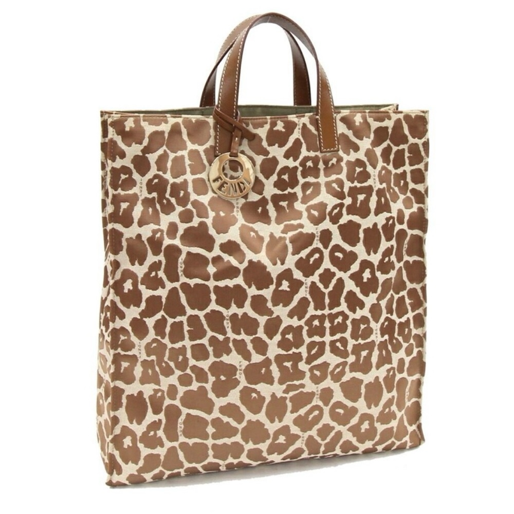 Authentic FENDI Giraffe Print Nylon Fabric Shopper Tote Bag Handbag